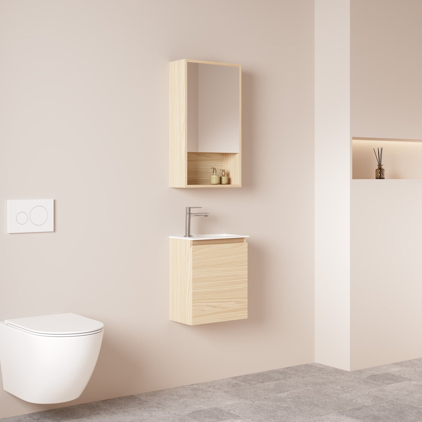 HERA 400mm Slim Wall-Hung Vanity with Basin- Tas Oak