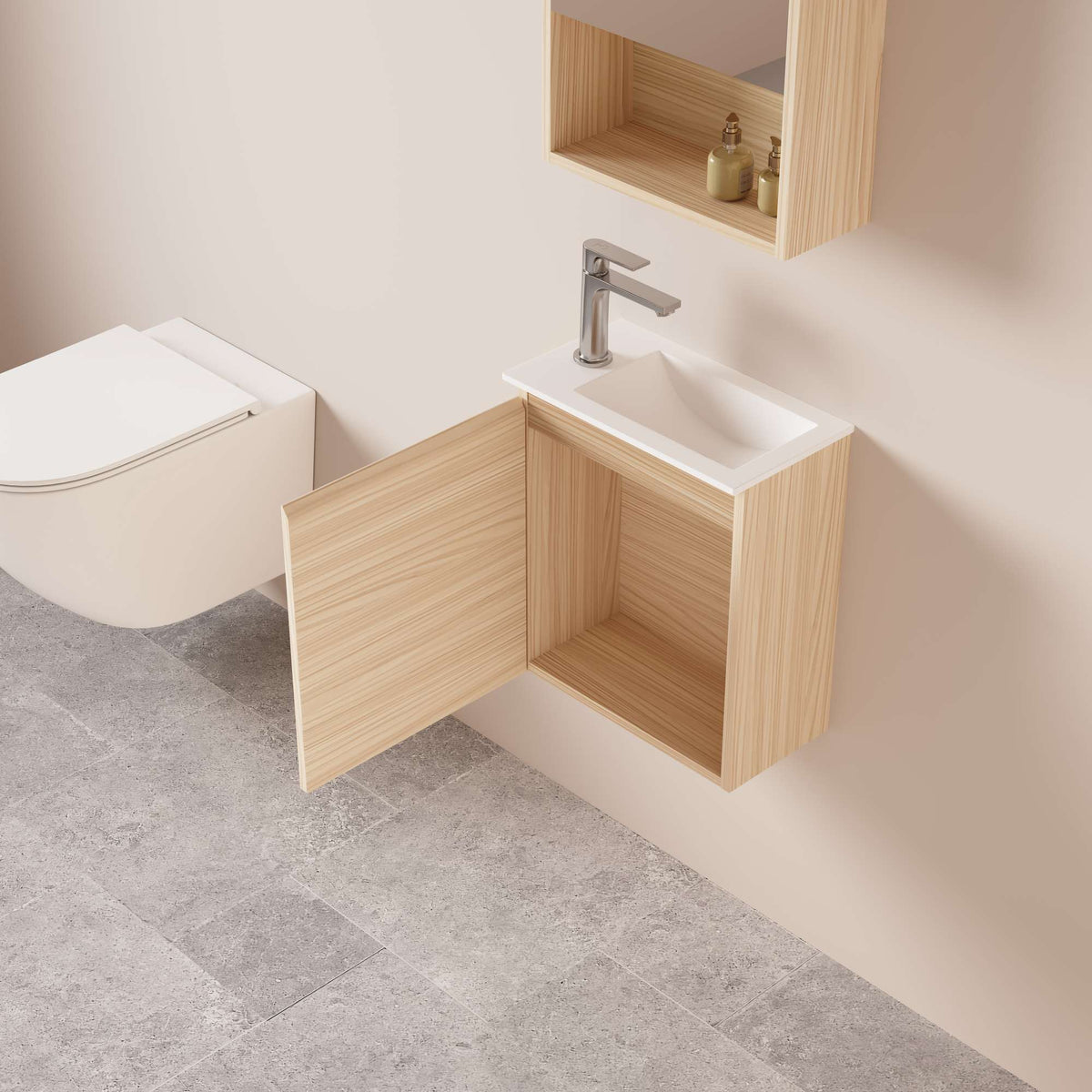 HERA 400mm Slim Wall-Hung Vanity with Basin- Tas Oak