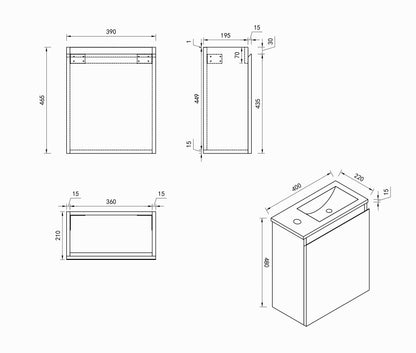 HERA 400mm Slim Wall-Hung Vanity with Basin- Tas Oak