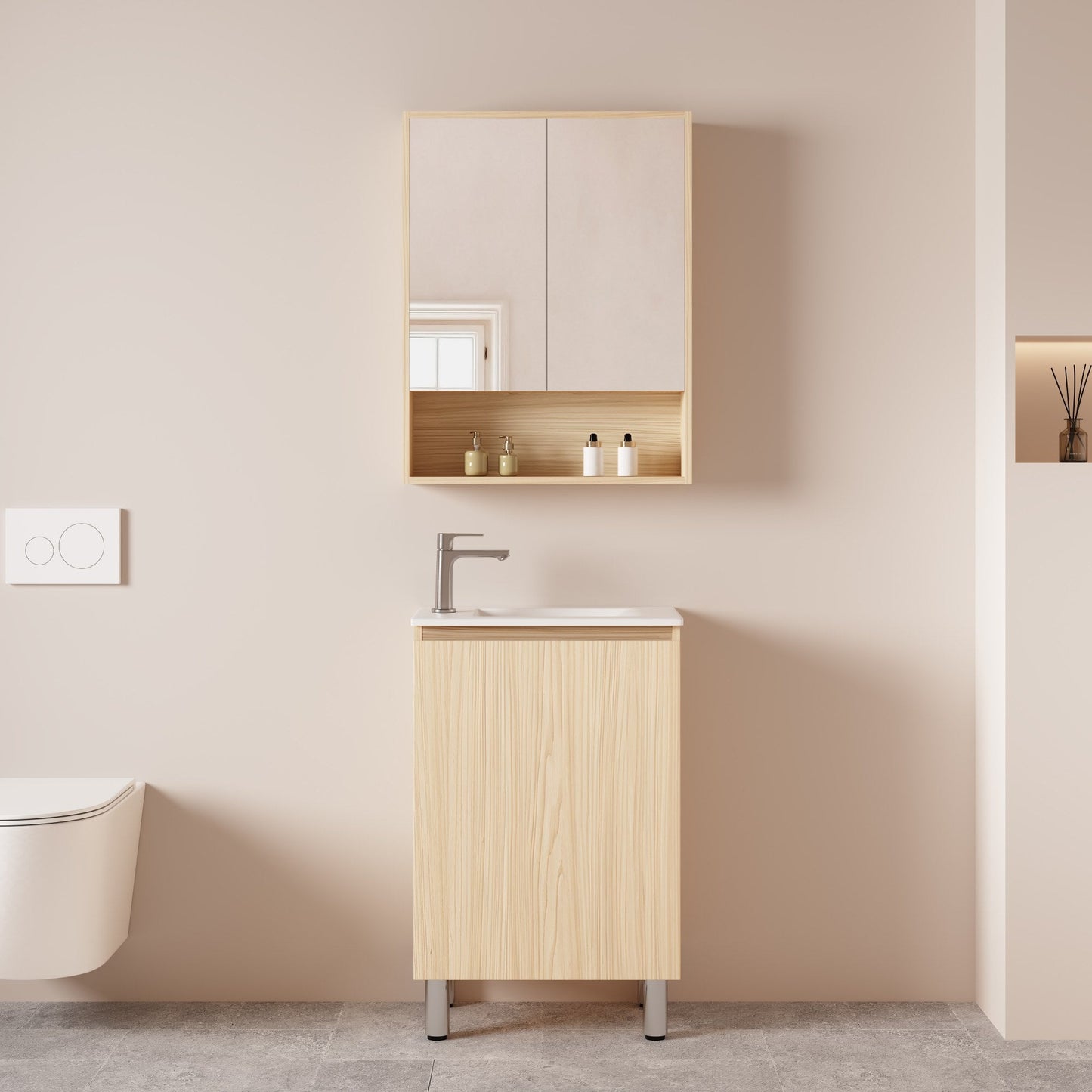 HERA 550mm Slim Freestanding Vanity with Basin- Tas Oak