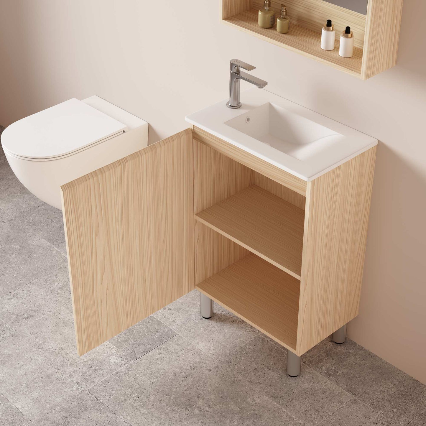 HERA 550mm Slim Freestanding Vanity with Basin- Tas Oak
