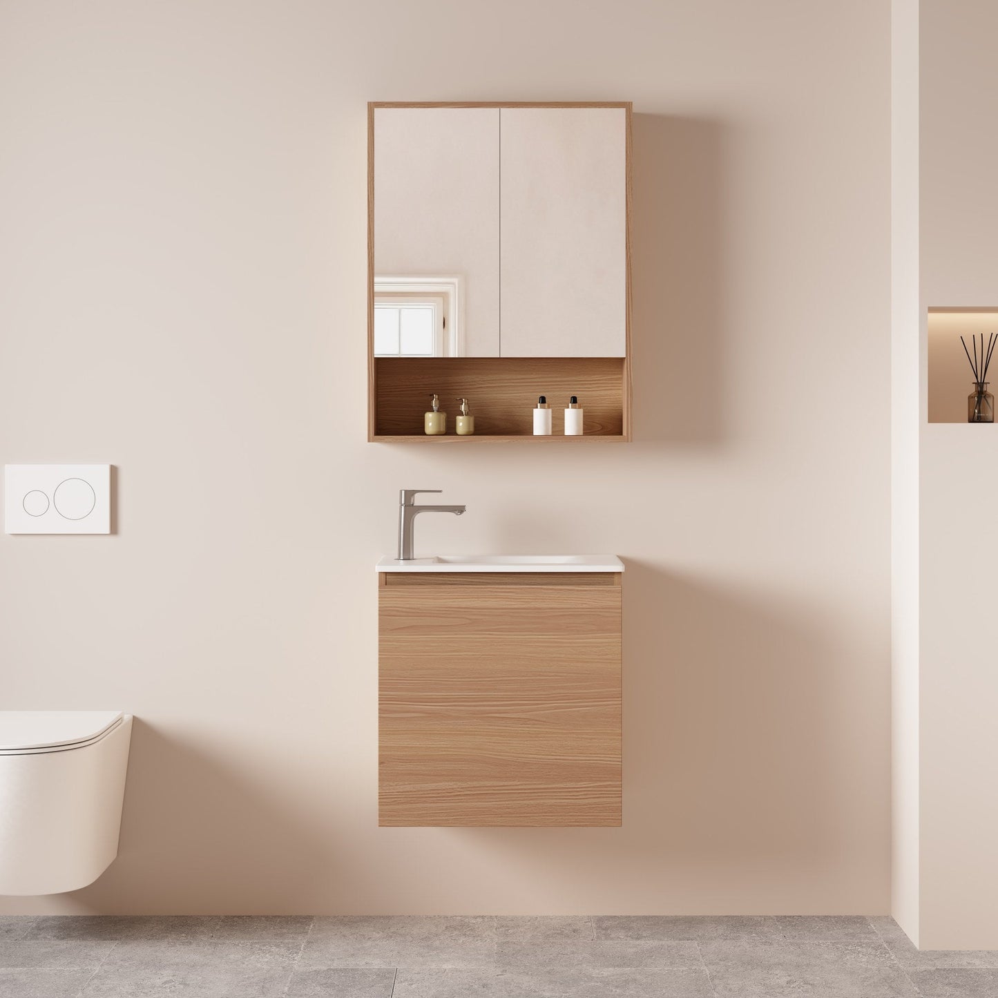 HERA 550mm Slim Wall-Hung Vanity with Basin- Elegant Oak