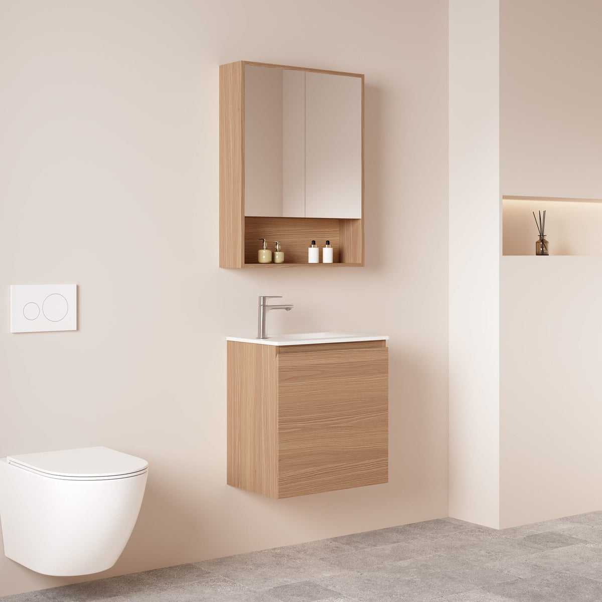 HERA 550mm Slim Wall-Hung Vanity with Basin- Elegant Oak