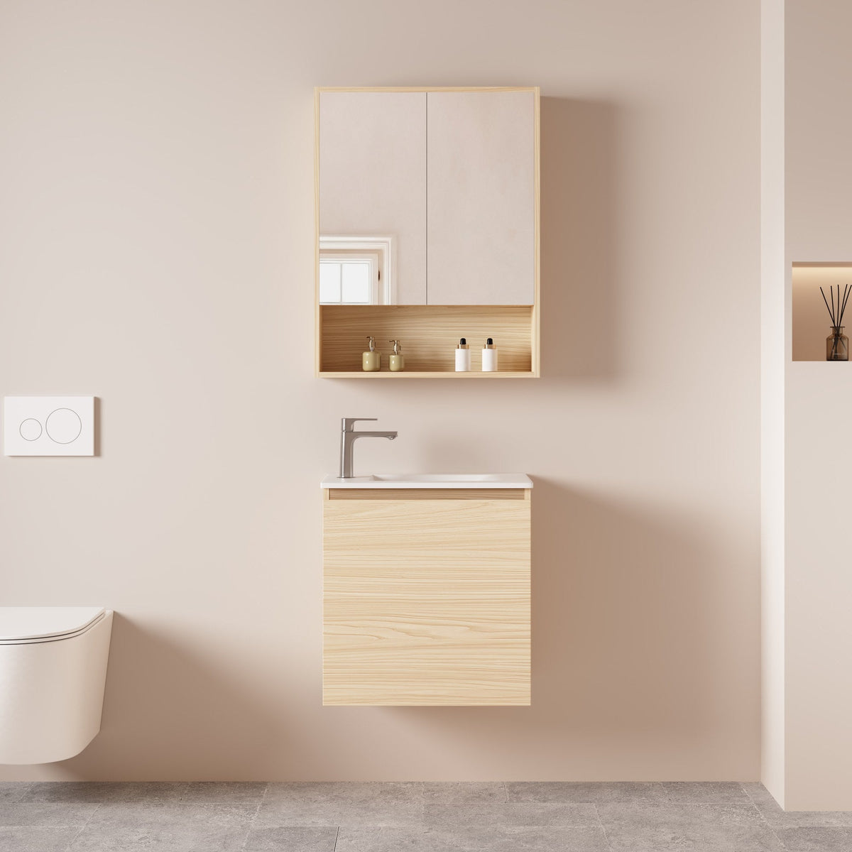 HERA 550mm Slim Wall-Hung Vanity with Basin- Tas Oak