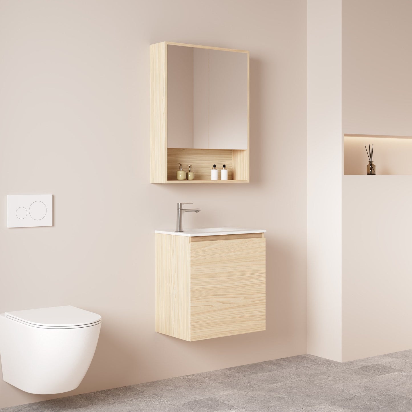 HERA 550mm Slim Wall-Hung Vanity with Basin- Tas Oak
