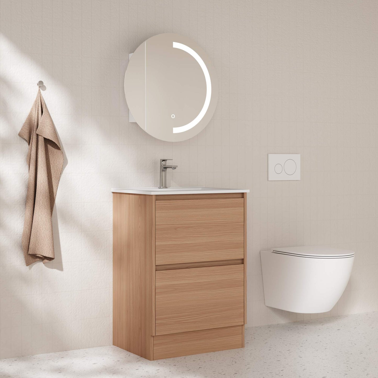 HERA 600mm Freestanding Vanity - Elegant  Oak (+ ST-60-BK)