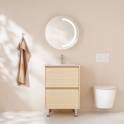 HERA 600mm Freestanding Vanity - Tas Oak (+ ST-60-BK)
