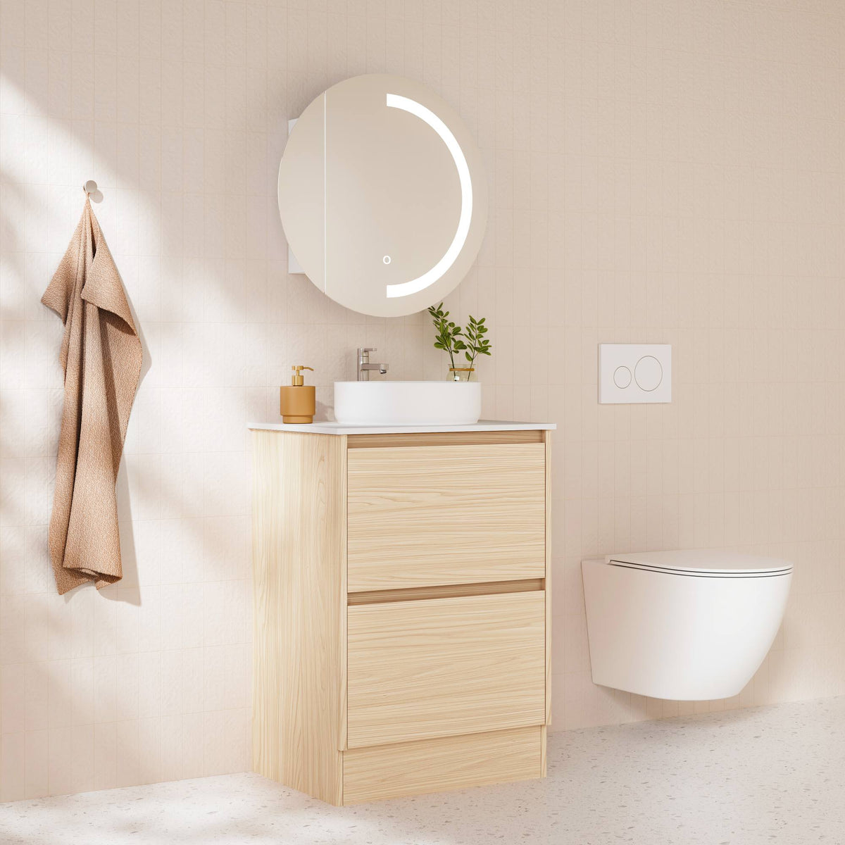 HERA 600mm Freestanding Vanity - Tas Oak (+ ST-60-BK + KB-60HE-TO)