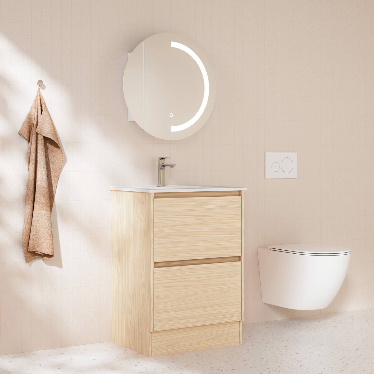 HERA 600mm Freestanding Vanity - Tas Oak (+ ST-60-LW + KB-60HE-TO)