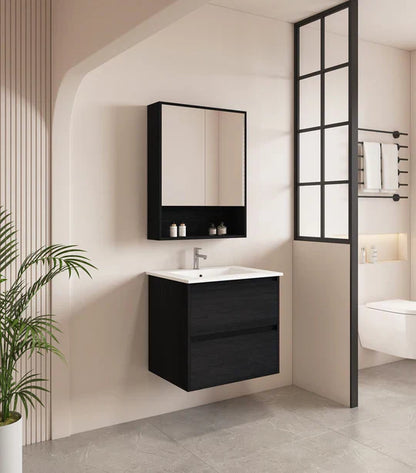 HERA 600mm Wall-Hung Vanity - Black Oak - 600mm / Black Oak Cabinet + Ceramic Top
