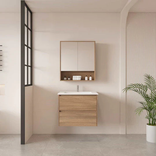 HERA 600mm Wall-Hung Vanity - Elegant Oak - 600mm / Elegant Oak Cabinet + Ceramic Top