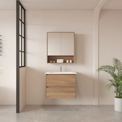 HERA 600mm Wall-Hung Vanity - Elegant Oak - 600mm / Elegant Oak Cabinet + Ceramic Top