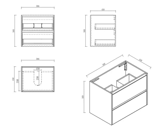 HERA 600mm Wall-Hung Vanity - Elegant Oak - 600mm / Elegant Oak Cabinet Only