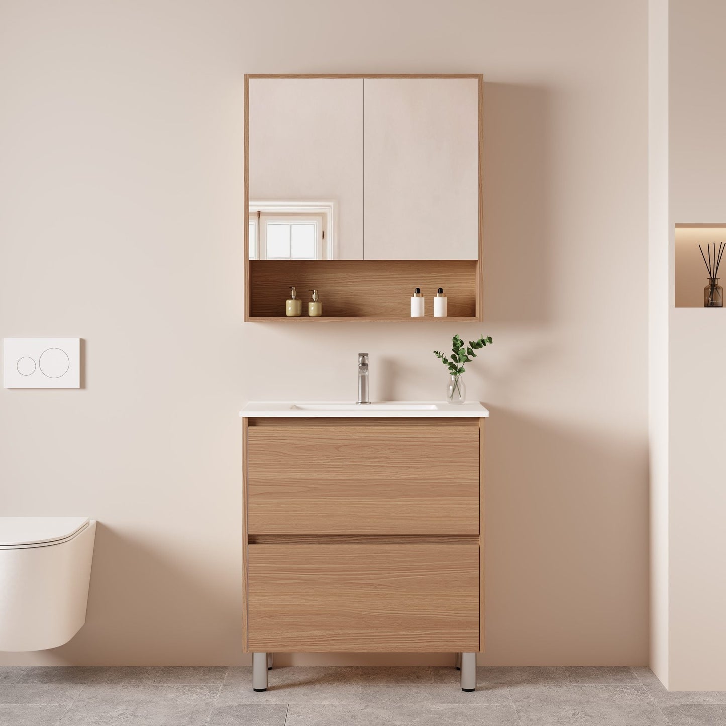 HERA 750mm Slim Freestanding Vanity with Basin- Elegant Oak
