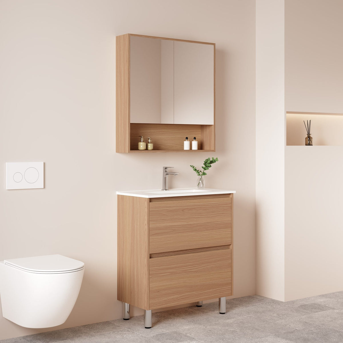 HERA 750mm Slim Freestanding Vanity with Basin- Elegant Oak