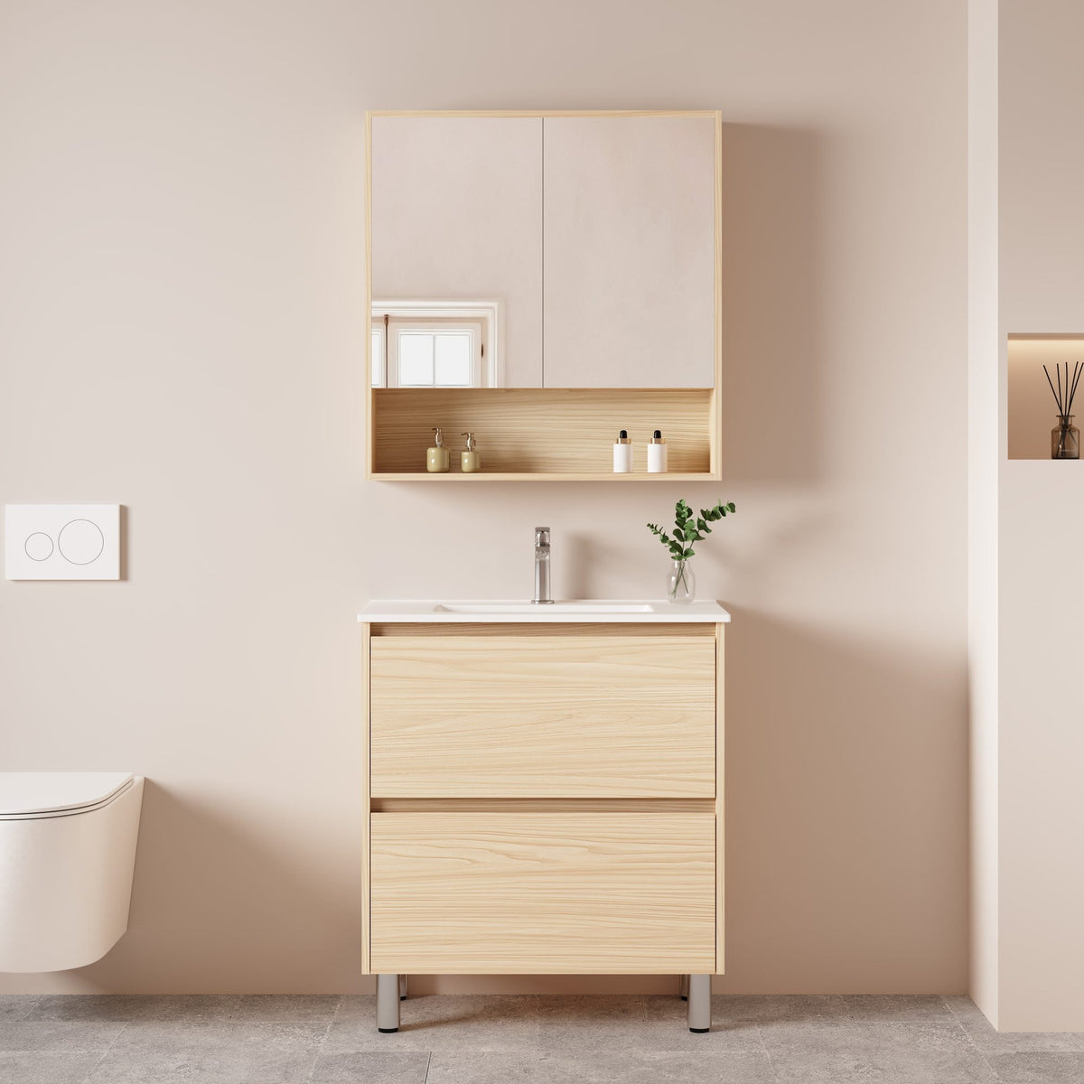 HERA 750mm Slim Freestanding Vanity with Basin- Tas Oak