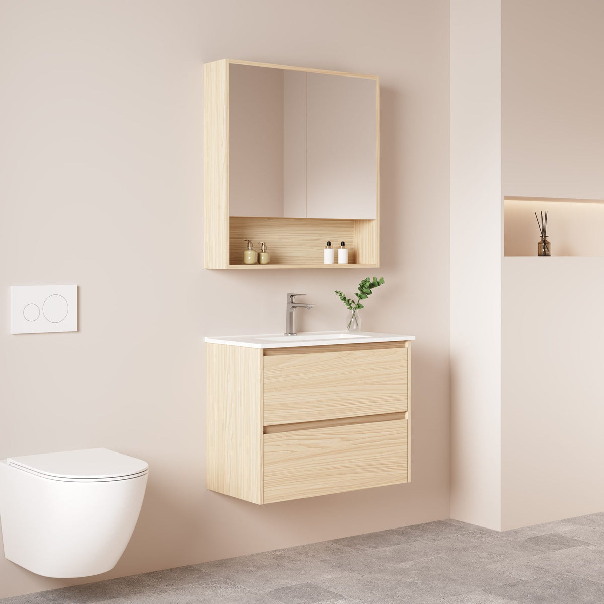 HERA 750mm Slim Wall-Hung Vanity with Basin- Tas Oak