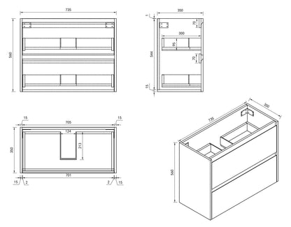 HERA 750mm Slim Wall-Hung Vanity with Basin- Elegant Oak
