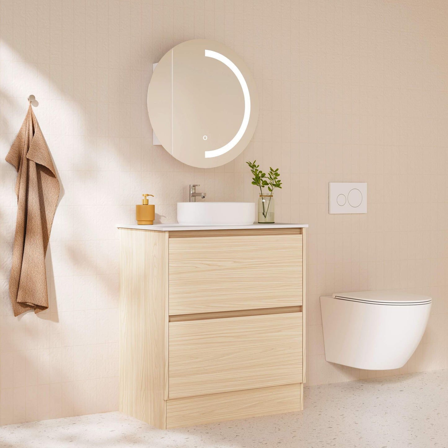 HERA 750mm Freestanding Vanity - Tas Oak (+ TOP 75 + KB-75HE-TO)