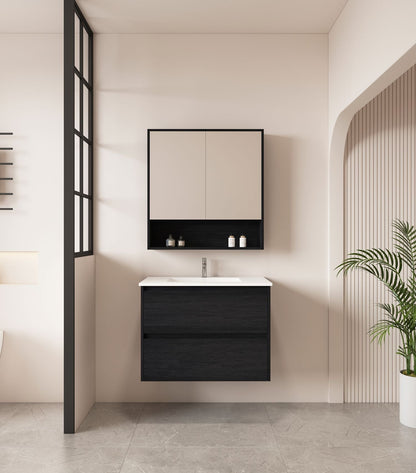 HERA 750mm Wall-Hung Vanity - Black Oak - 750mm / Black Oak Cabinet + Ceramic Top
