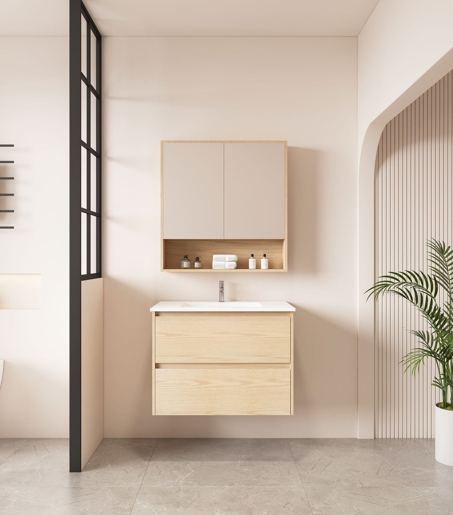 HERA 750mm Wall-Hung Vanity - Tas Oak - 750mm / Tas Oak Cabinet + Luna White Stone Top