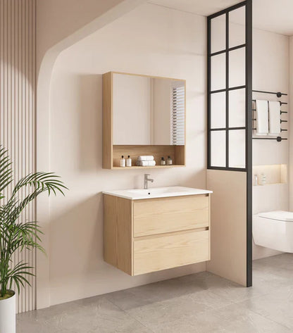 HERA 750mm Wall-Hung Vanity - Tas Oak - 750mm / Tas Oak Cabinet + Carrara White Stone Top