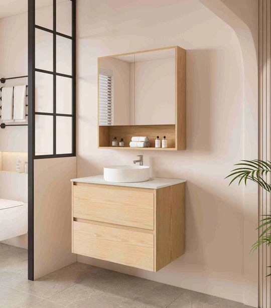 HERA 750mm Wall-Hung Vanity - Tas Oak - 750mm / Tas Oak Cabinet + Ceramic Top