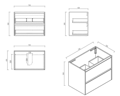 HERA 750mm Wall-Hung Vanity - Elegant  Oak (+ ST-75-CA)