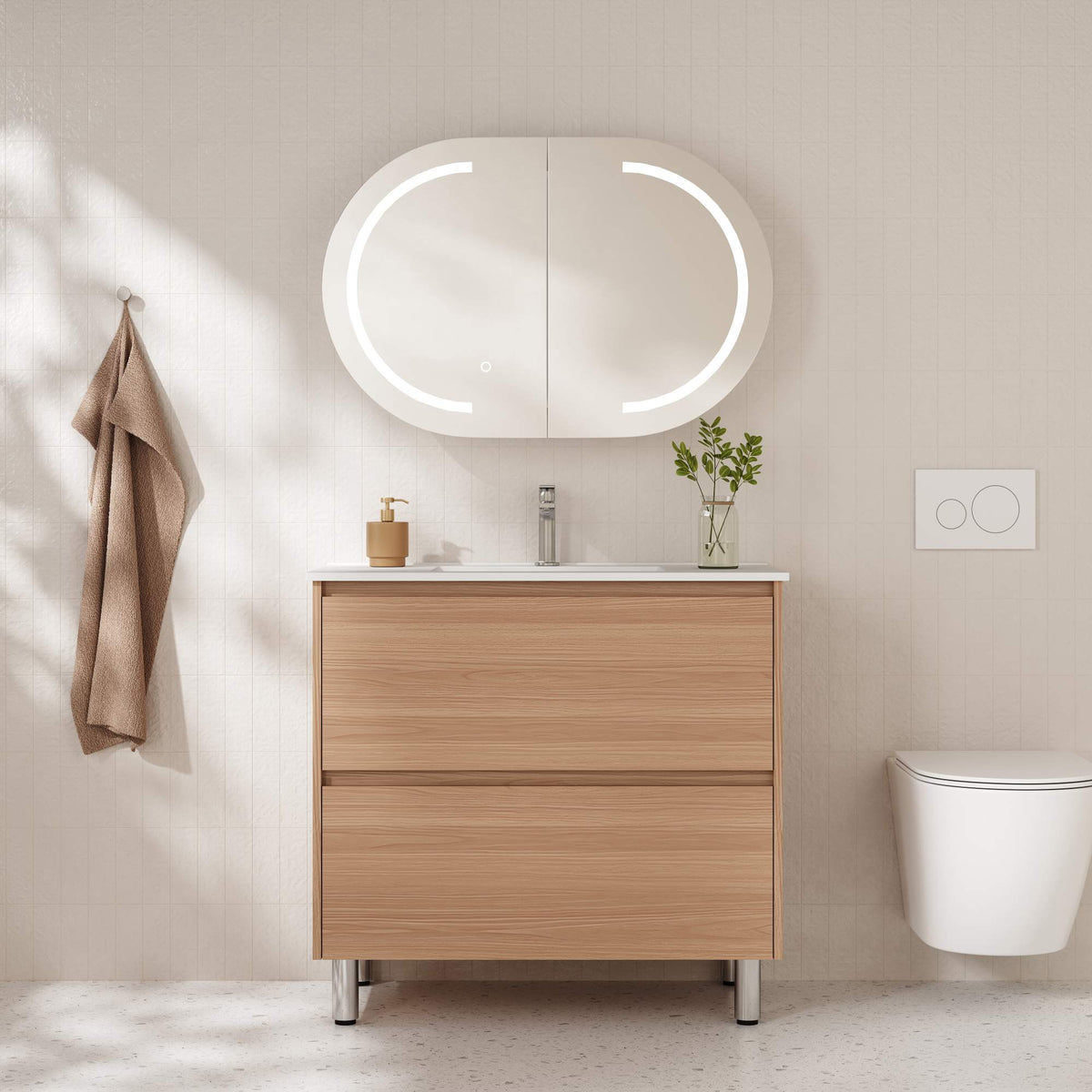 HERA 900mm Freestanding Vanity - Elegant Oak (+ ST-90-BK)