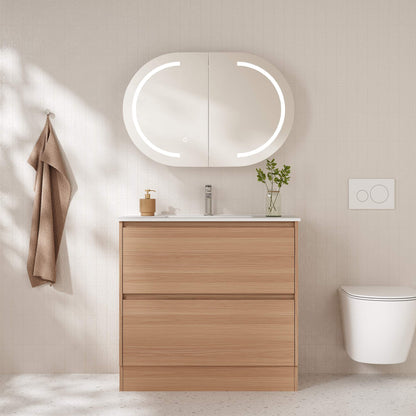 HERA 900mm Freestanding Vanity - Elegant Oak (+ ST-90-BK + KB-90HE-EO)