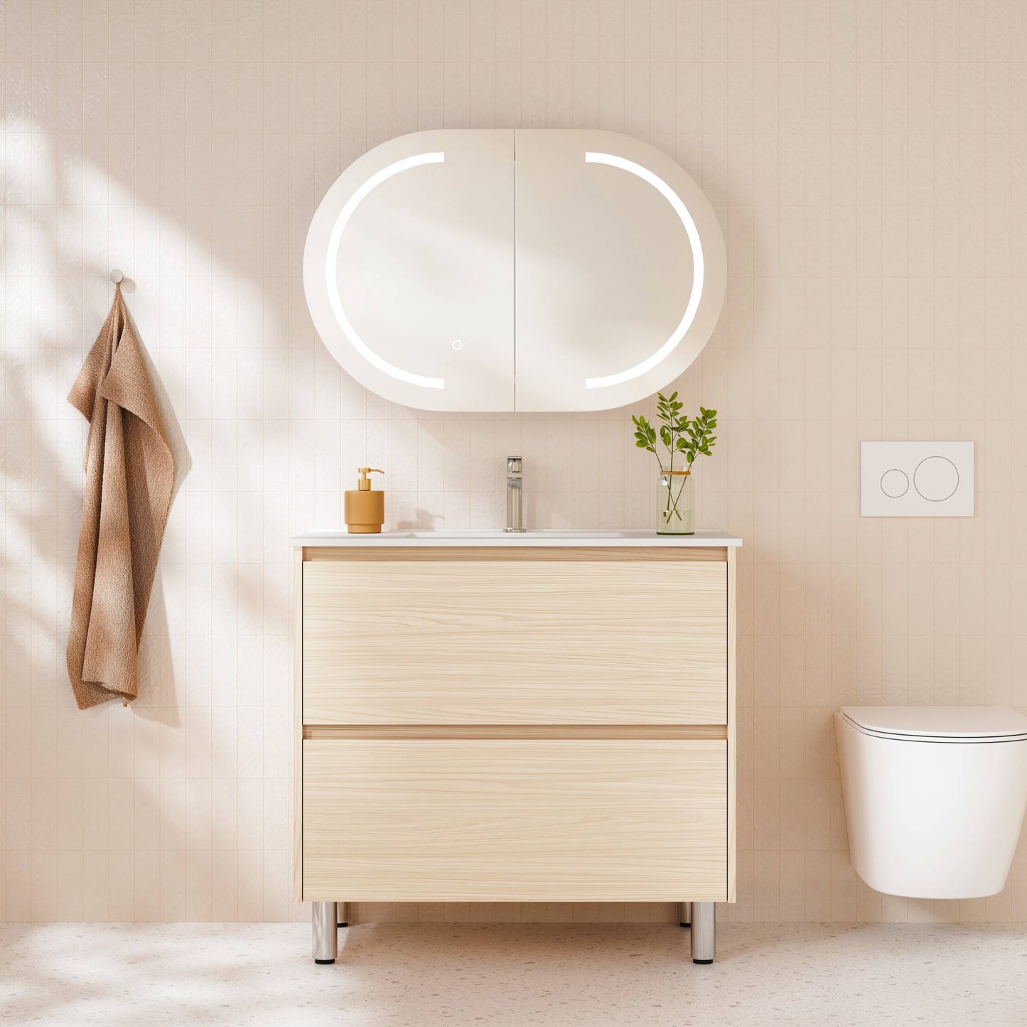 HERA 900mm Freestanding Vanity - Tas Oak (+ ST-90-CA)