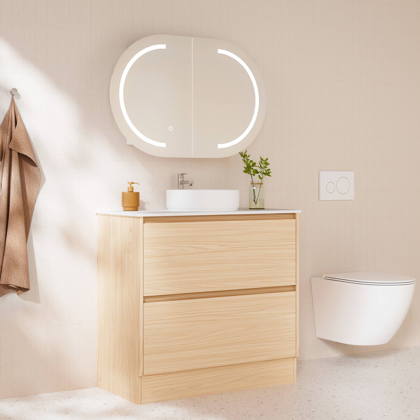 HERA 900mm Freestanding Vanity - Tas Oak (+ ST-90-CA)