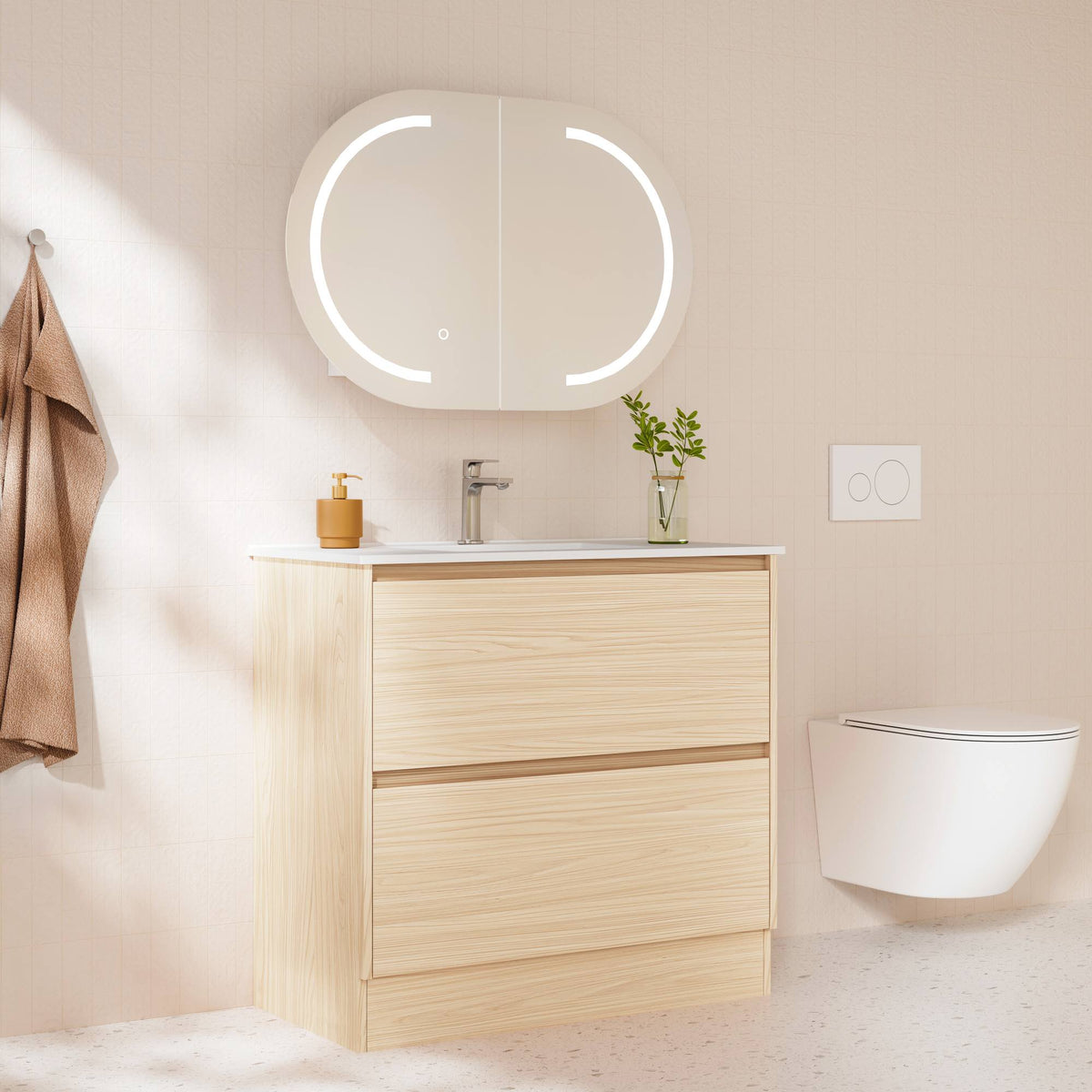 HERA 900mm Freestanding Vanity - Tas Oak (+ ST-90-CA + KB-90HE-TO)