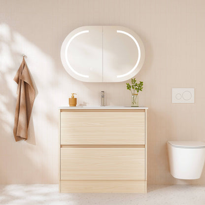 HERA 900mm Freestanding Vanity - Tas Oak (+ ST-90-BK)