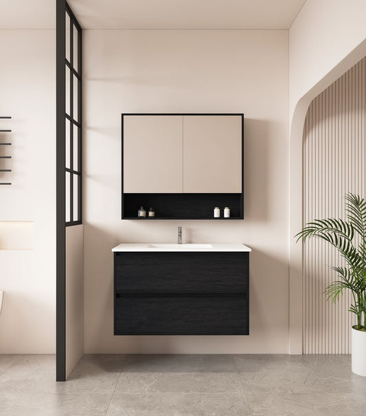 HERA 900mm Wall-Hung Vanity - Black Oak - 900mm / Black Oak Cabinet Only