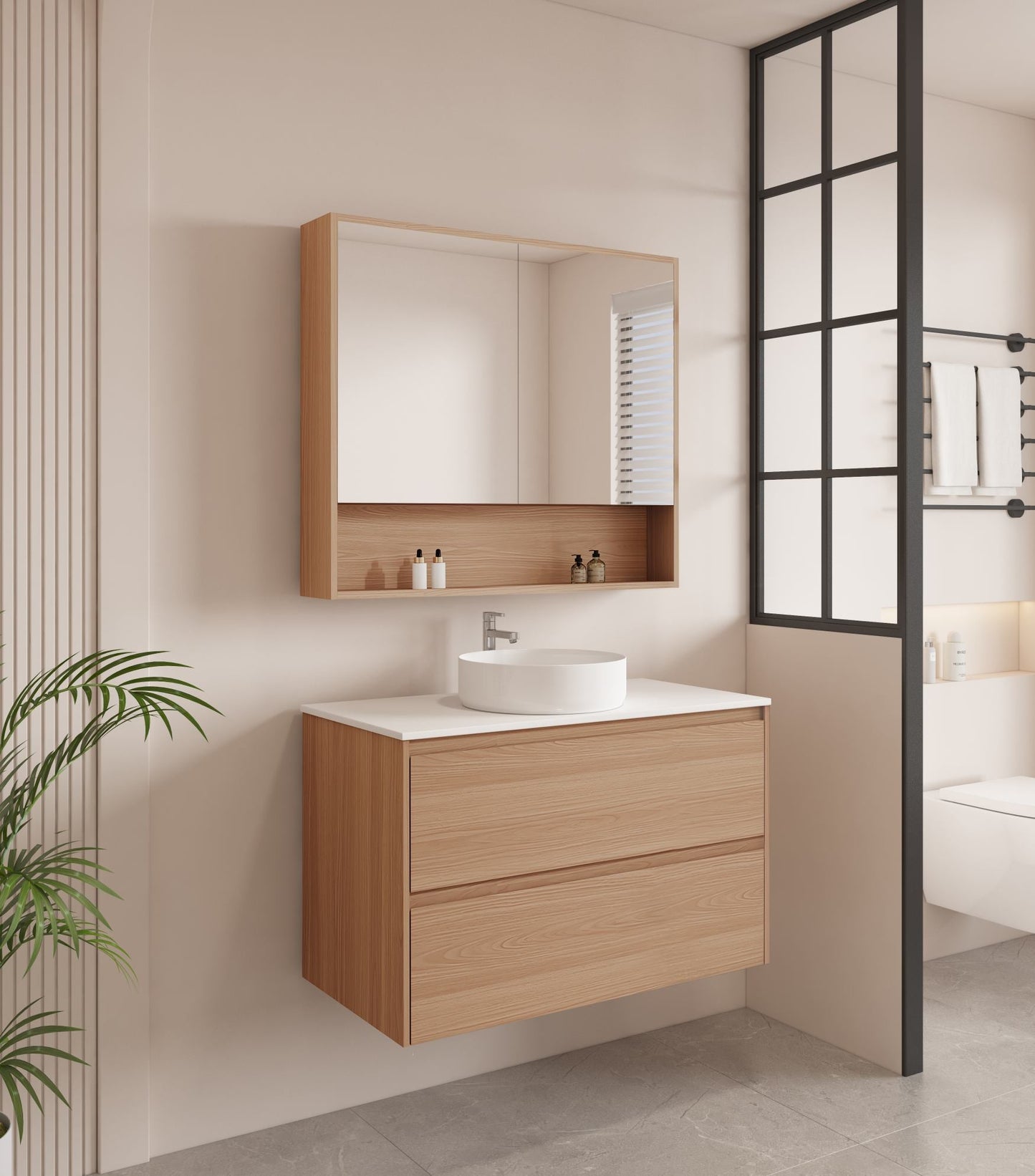 HERA 900mm Wall-Hung Vanity - Elegant  Oak (+ ST-90-BK)