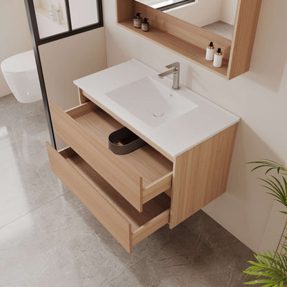 HERA 900mm Wall-Hung Vanity - Elegant  Oak (+ ST-90-BK)