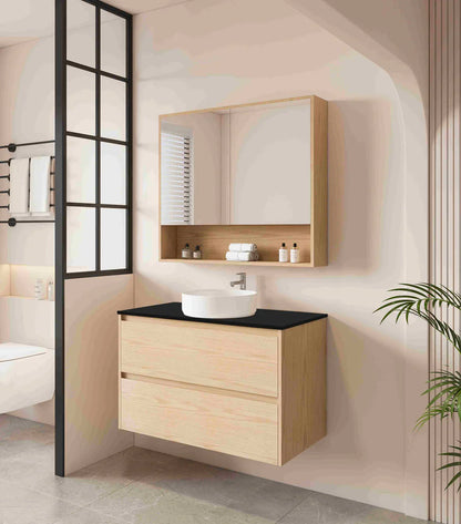 HERA 900mm Wall-Hung Vanity - Tas Oak - 900mm / Tas Oak Cabinet + Ceramic Top