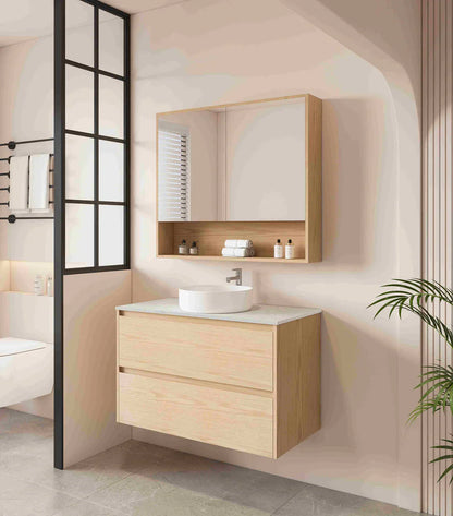 HERA 900mm Wall-Hung Vanity - Tas Oak - 900mm / Tas Oak Cabinet + Ceramic Top