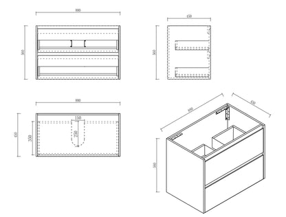 HERA 900mm Wall-Hung Vanity - Elegant  Oak (+ ST-90-CA)