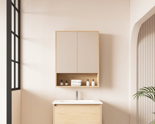 HERA 600mm x 780mm Shaving Cabinet - Tas Oak - Tas Oak Cabinet + Ceramic Top