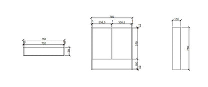 HERA 750mm x 780mm Shaving Cabinet - Tas Oak