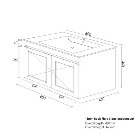 Otti Hampton Mark II Satin  Wall Hung Vanity 600mm