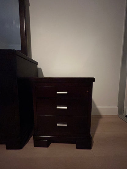 Dark Timber Bedroom Suite with Mirror & Matching Bedside Tables