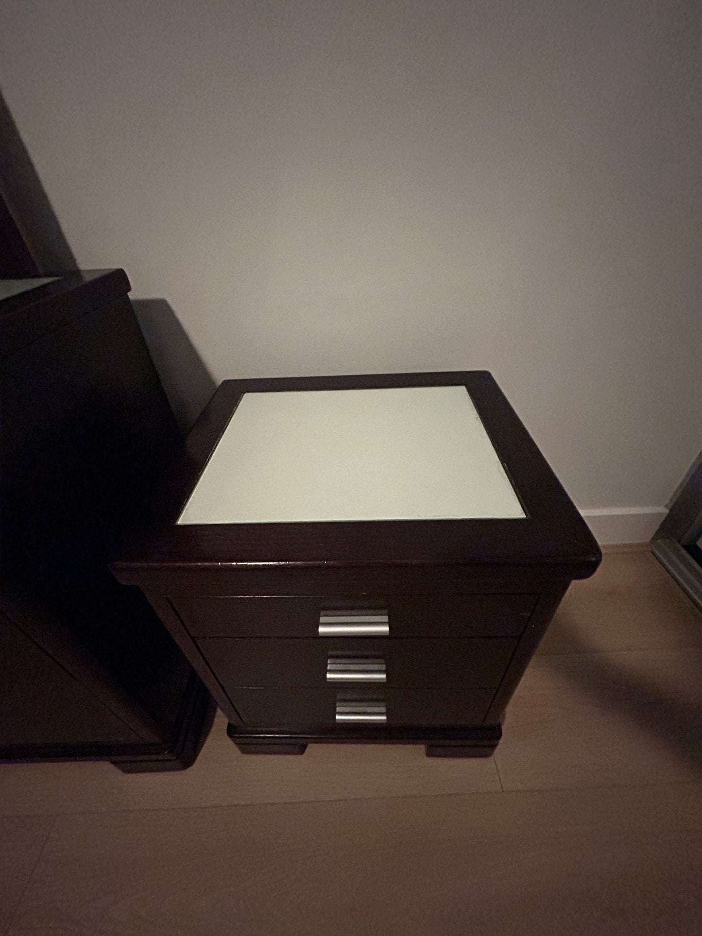 Dark Timber Bedroom Suite with Mirror & Matching Bedside Tables