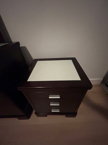 Dark Timber Bedroom Suite with Mirror & Matching Bedside Tables