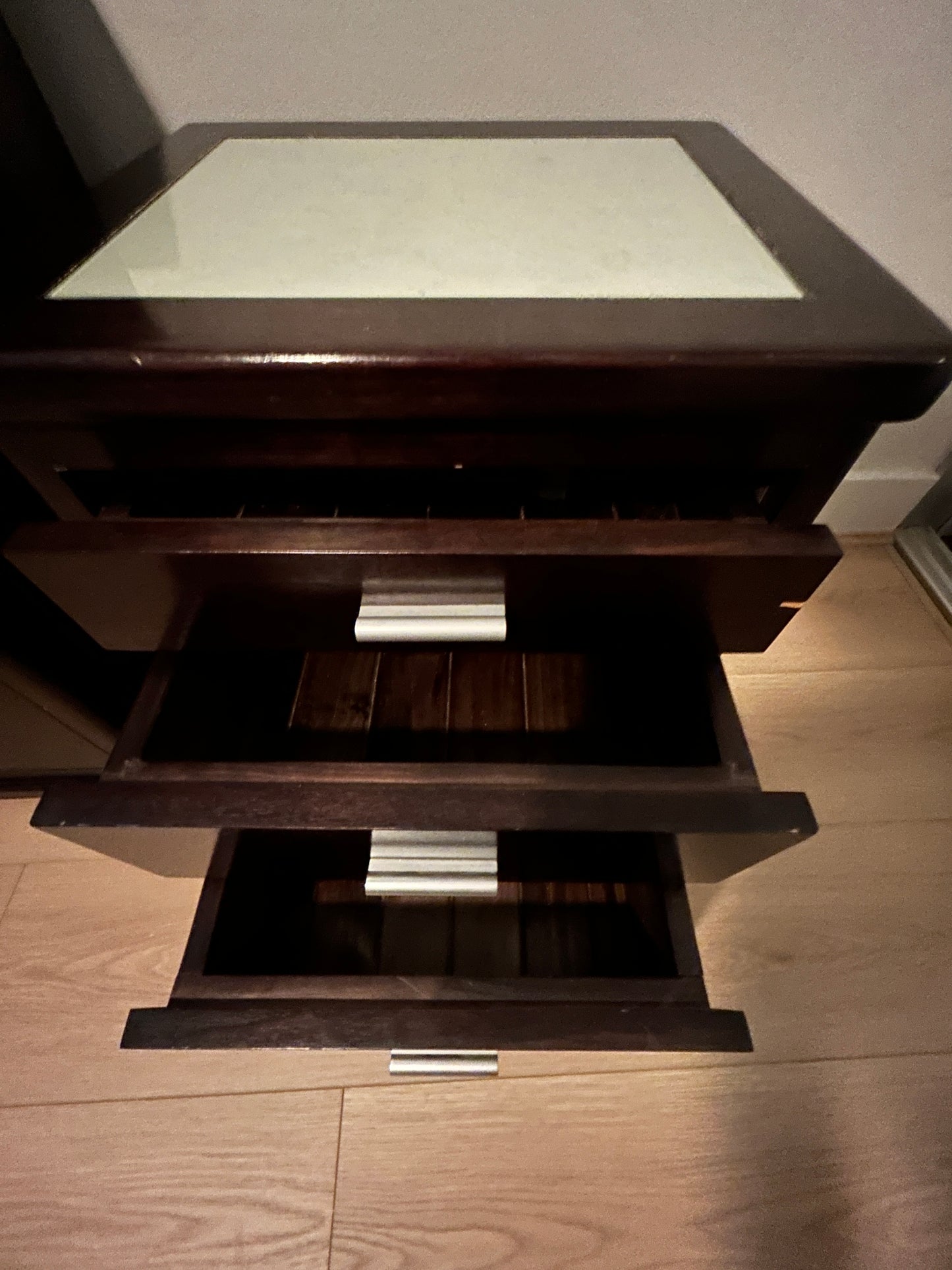 Dark Timber Bedroom Suite with Mirror & Matching Bedside Tables