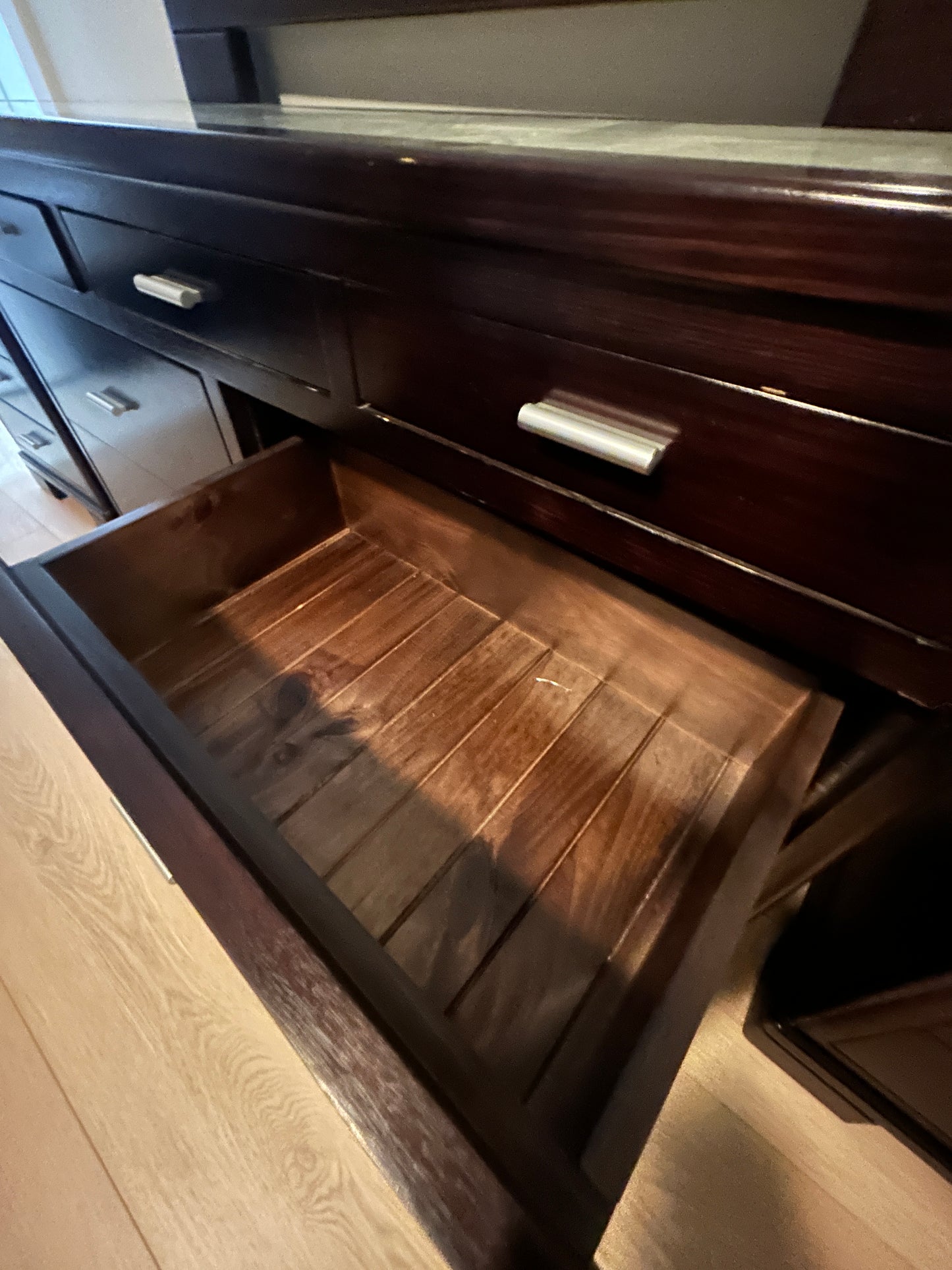 Dark Timber Bedroom Suite with Mirror & Matching Bedside Tables