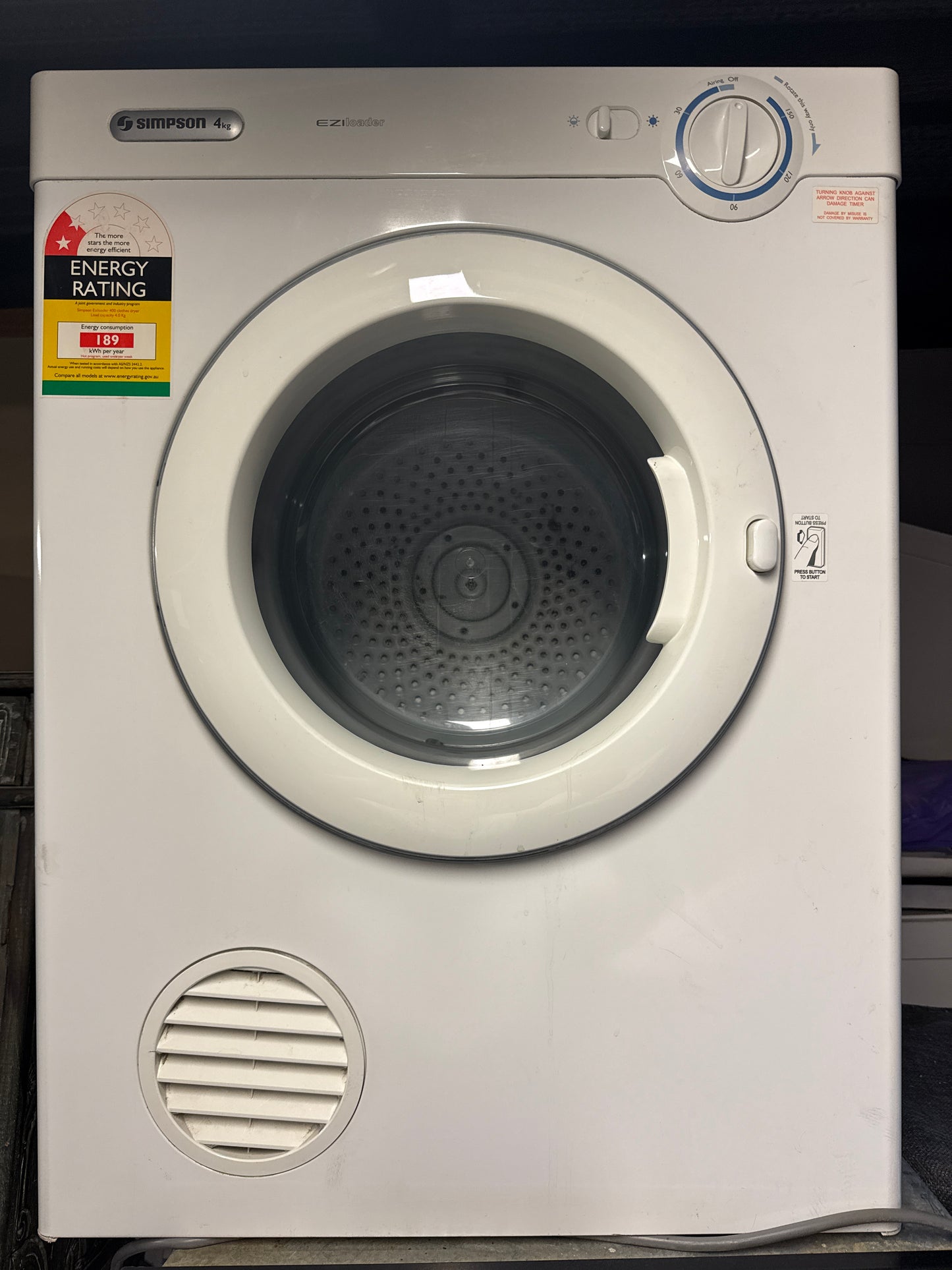 NEAR NEW Simpson 39P400M 4kg Vented Dryer – Quality Used | Tested & Cleaned | Reno Spares