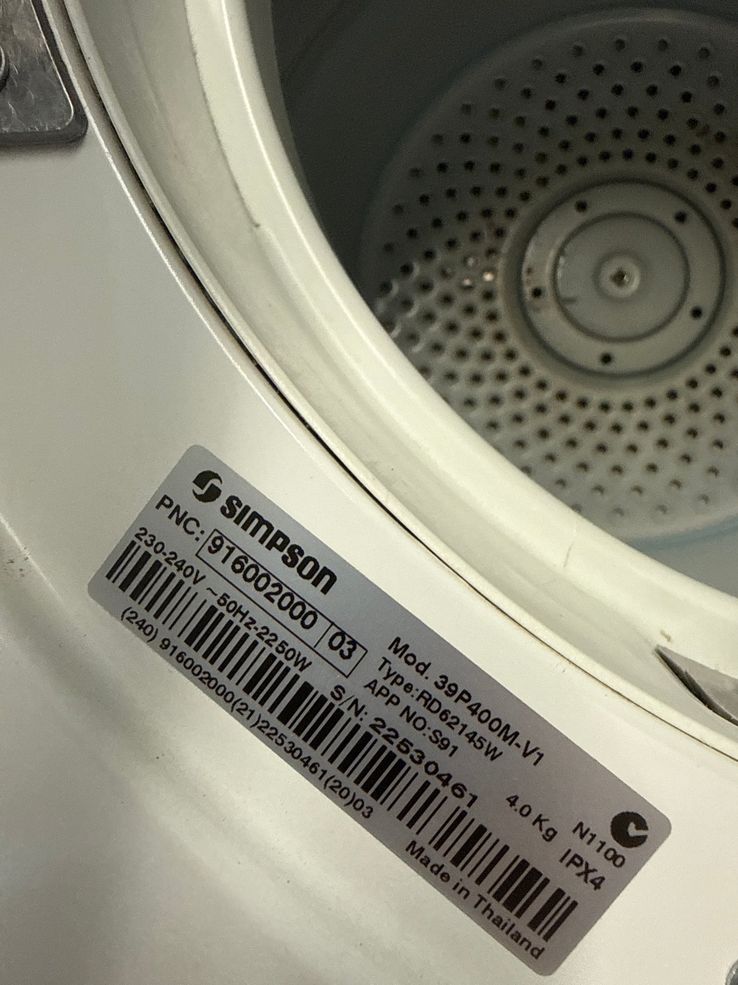 NEAR NEW Simpson 39P400M 4kg Vented Dryer – Quality Used | Tested & Cleaned | Reno Spares